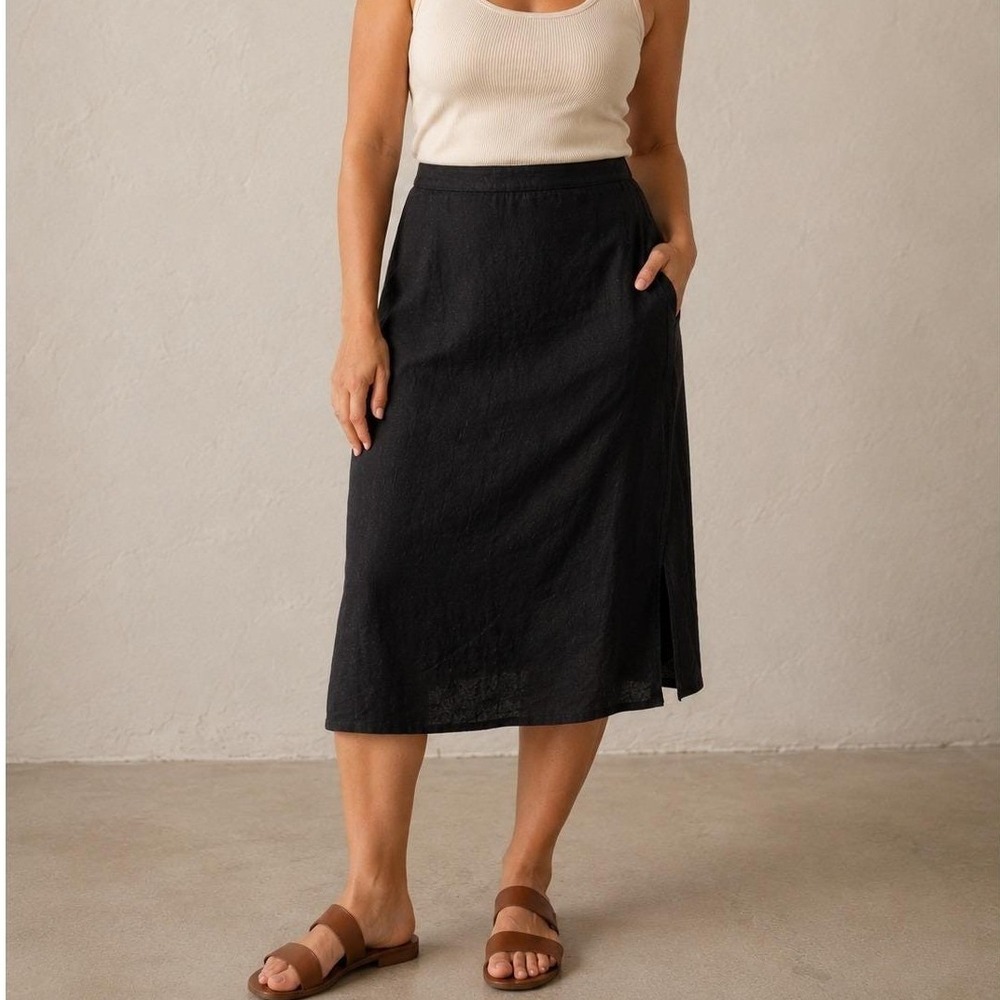 Sag‎ Harbor Womens Black Linen Blend Midi Skirt Size 16 Boho